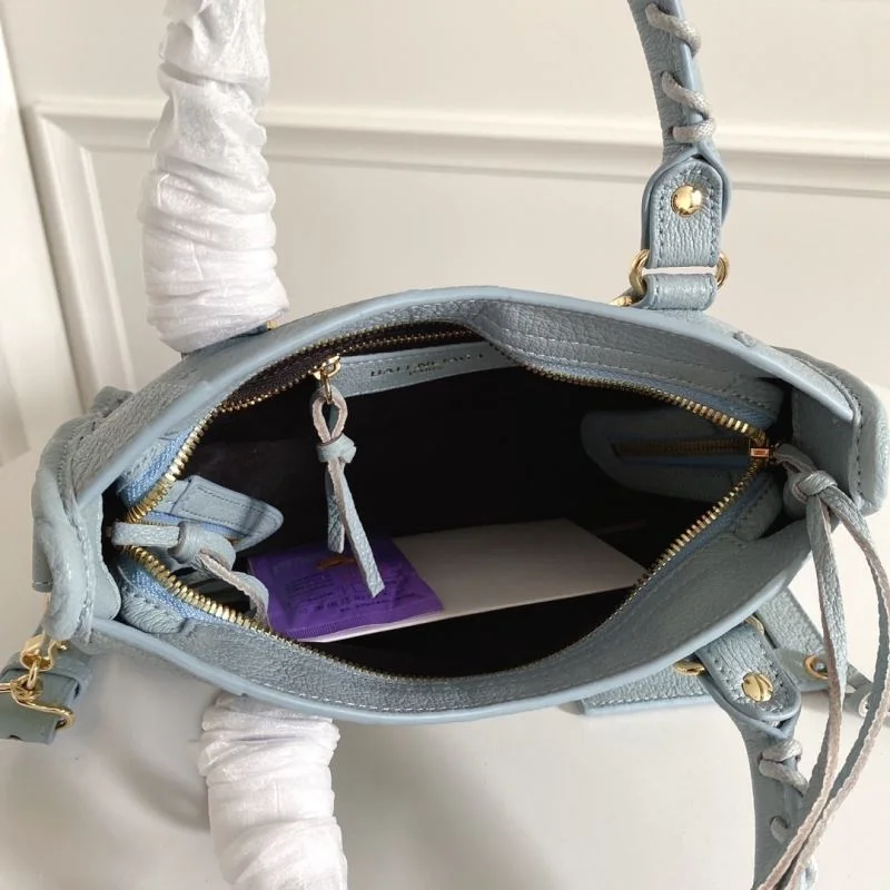 Balenciaga Mini Goatskin Motorcycle Bag with Gold Buckle - Water Blue Bright 38311