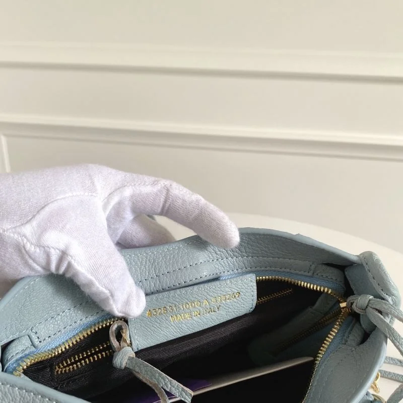 Balenciaga Mini Goatskin Motorcycle Bag with Gold Buckle - Water Blue Bright 38311
