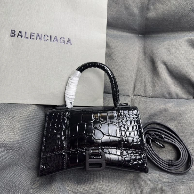 StreetReady Balenciaga Mini Hourglass Croc-Pattern Bag in Black 69981