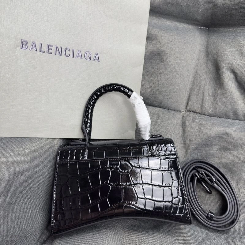StreetReady Balenciaga Mini Hourglass Croc-Pattern Bag in Black 69981