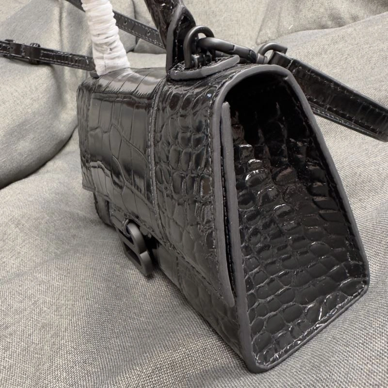 StreetReady Balenciaga Mini Hourglass Croc-Pattern Bag in Black 69981
