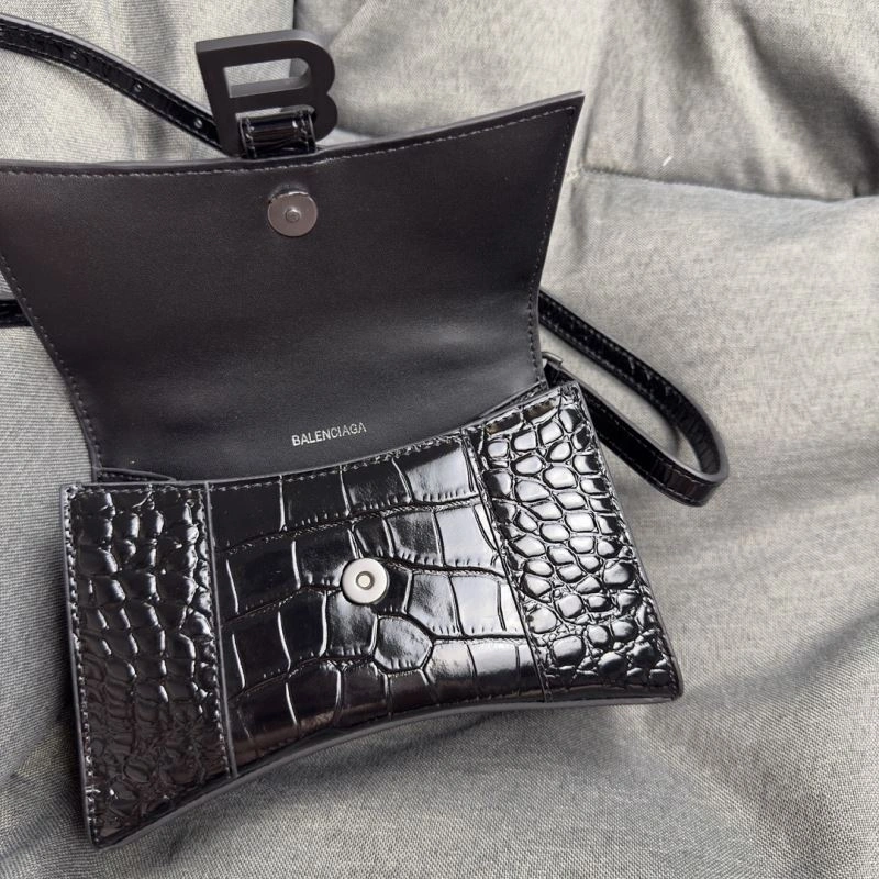 StreetReady Balenciaga Mini Hourglass Croc-Pattern Bag in Black 69981