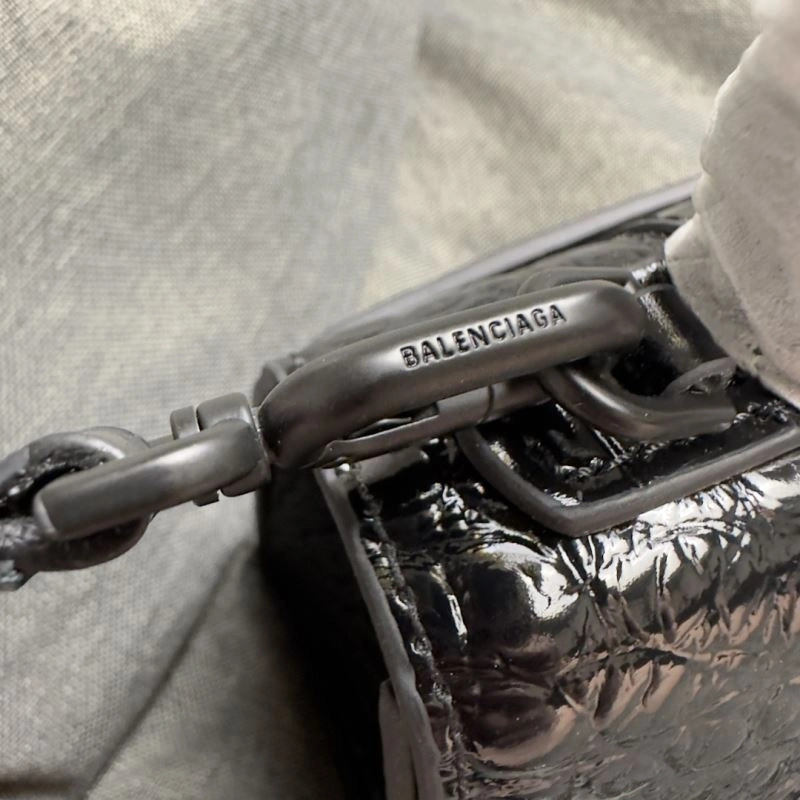 StreetReady Balenciaga Mini Hourglass Croc-Pattern Bag in Black 69981