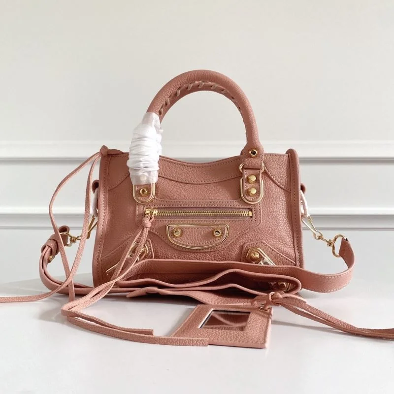 Balenciaga Mini Italian Goatskin Motorcycle Bag with Gold Buckle - Light Pink Modern 38310