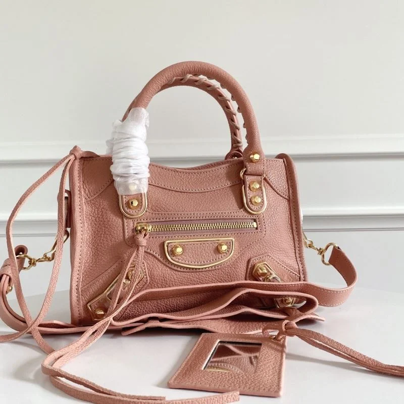 Balenciaga Mini Italian Goatskin Motorcycle Bag with Gold Buckle - Light Pink Modern 38310