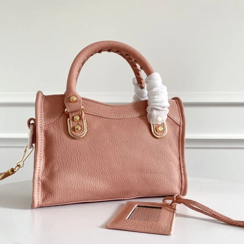 Balenciaga Mini Italian Goatskin Motorcycle Bag with Gold Buckle - Light Pink Modern 38310
