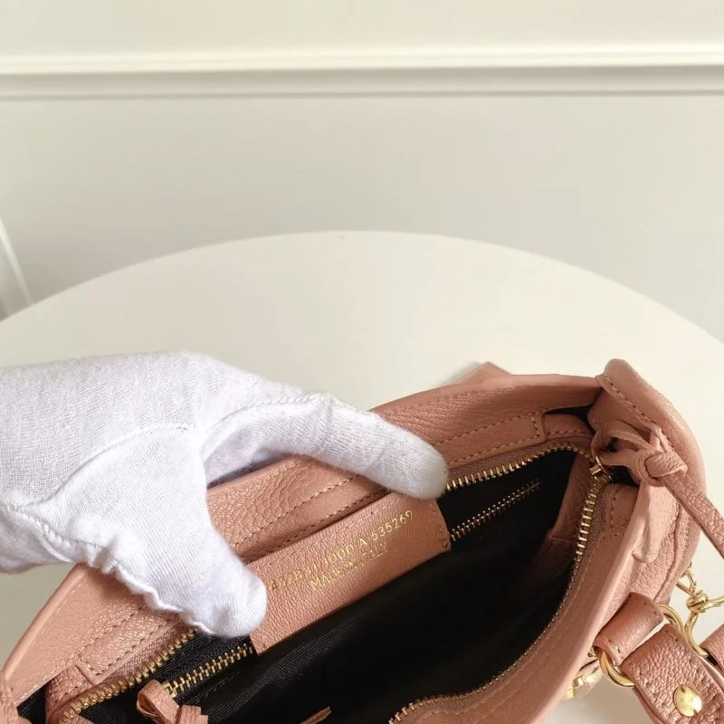 Balenciaga Mini Italian Goatskin Motorcycle Bag with Gold Buckle - Light Pink Modern 38310