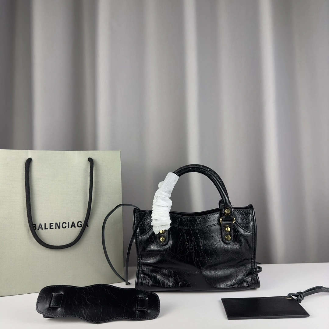 NewStyle Balenciaga Mini Motorcycle Bag - Logo Print with Gold Studs 60990