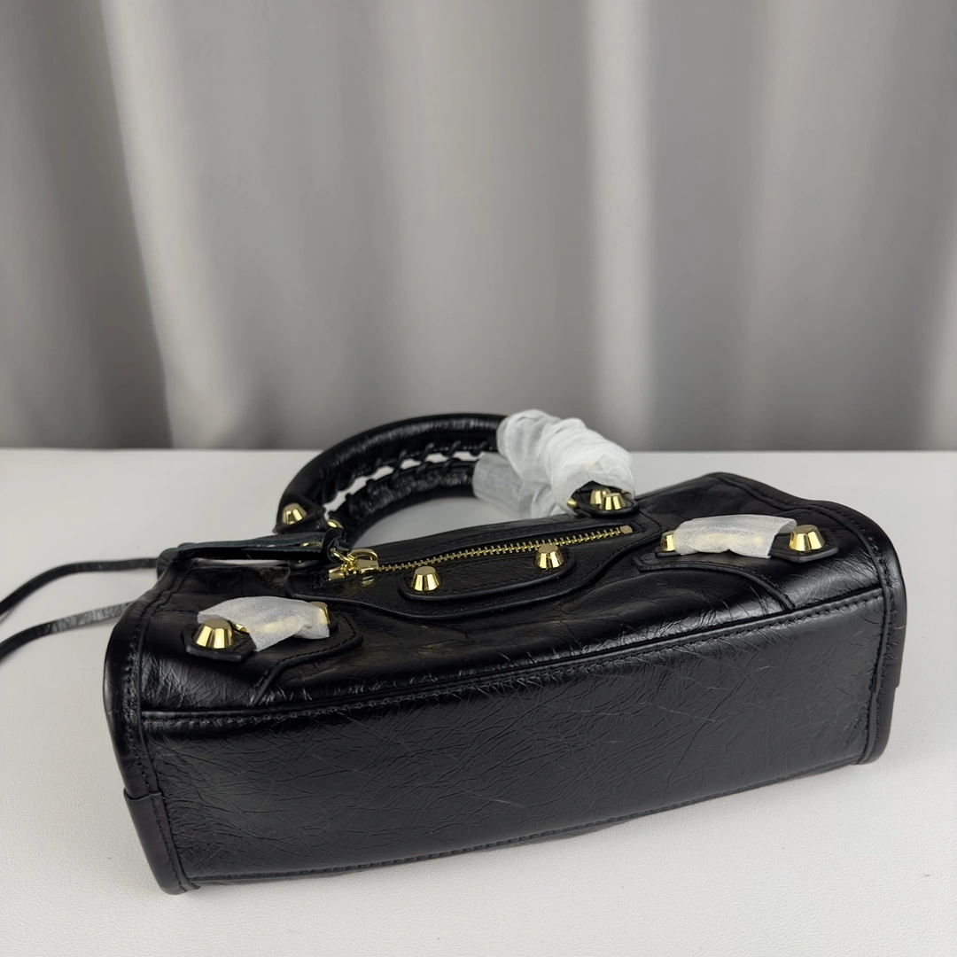 NewStyle Balenciaga Mini Motorcycle Bag - Logo Print with Gold Studs 60990