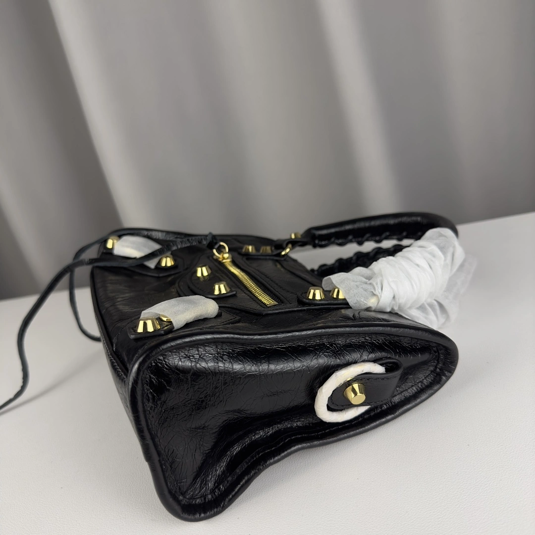 NewStyle Balenciaga Mini Motorcycle Bag - Logo Print with Gold Studs 60990