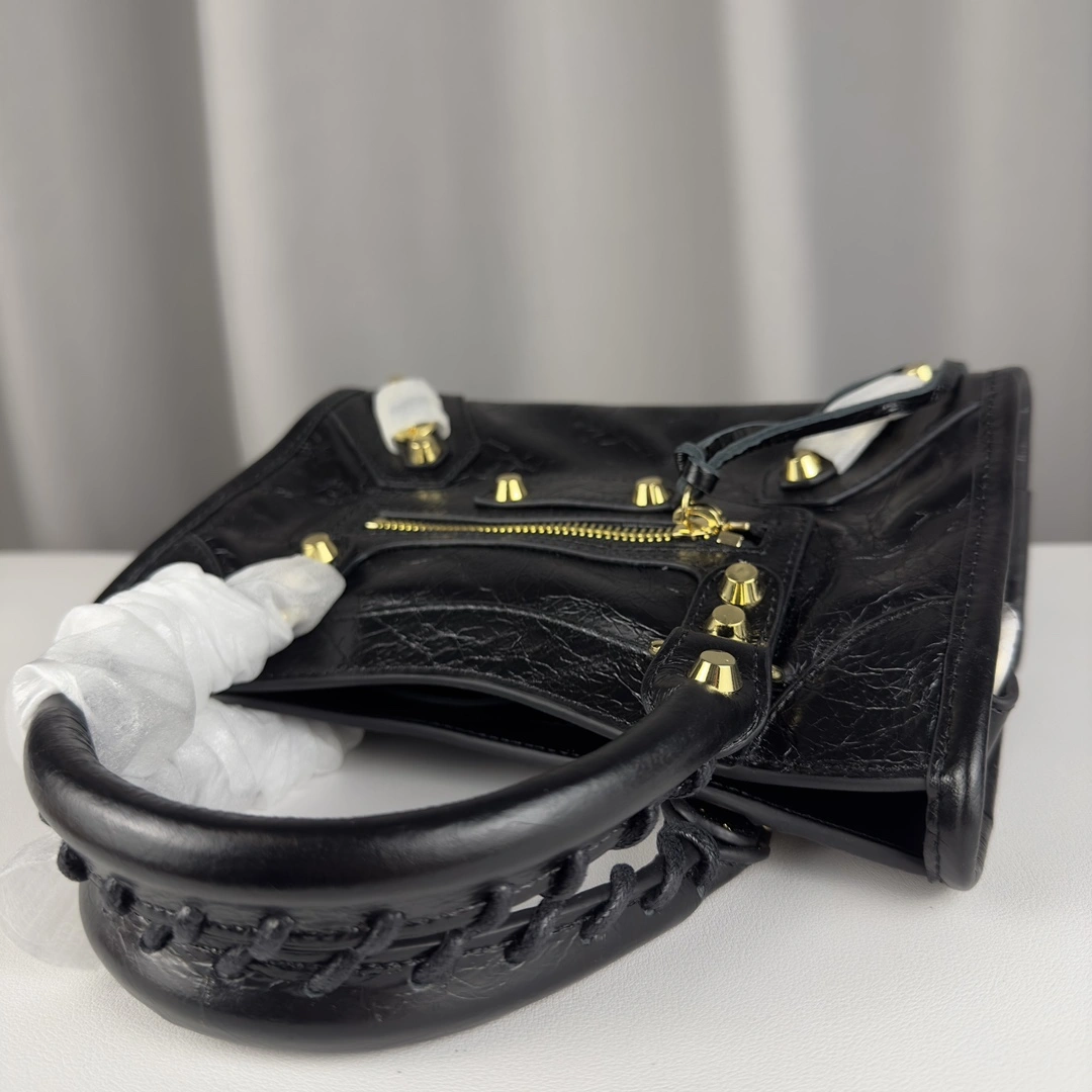 NewStyle Balenciaga Mini Motorcycle Bag - Logo Print with Gold Studs 60990