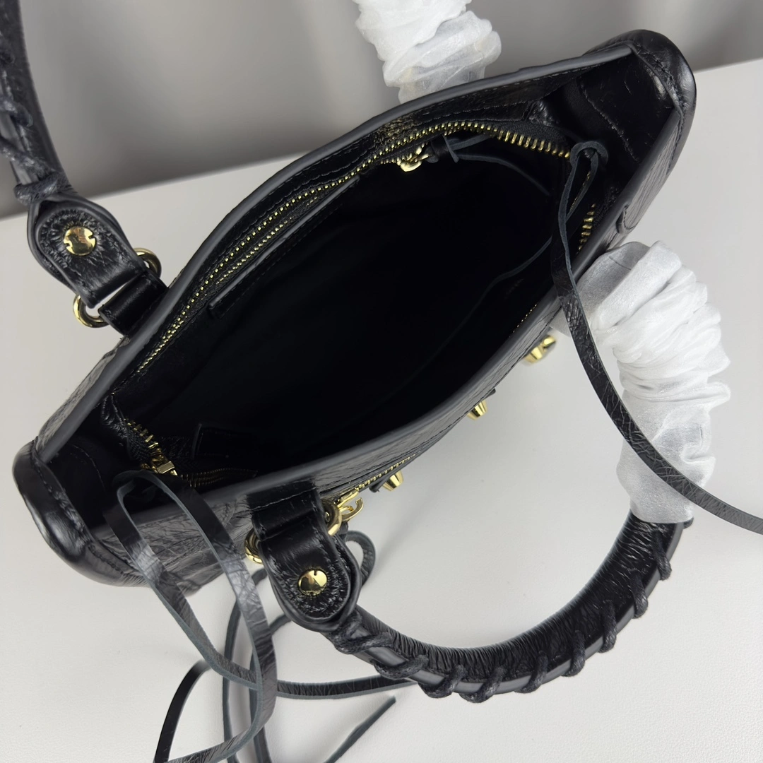 NewStyle Balenciaga Mini Motorcycle Bag - Logo Print with Gold Studs 60990