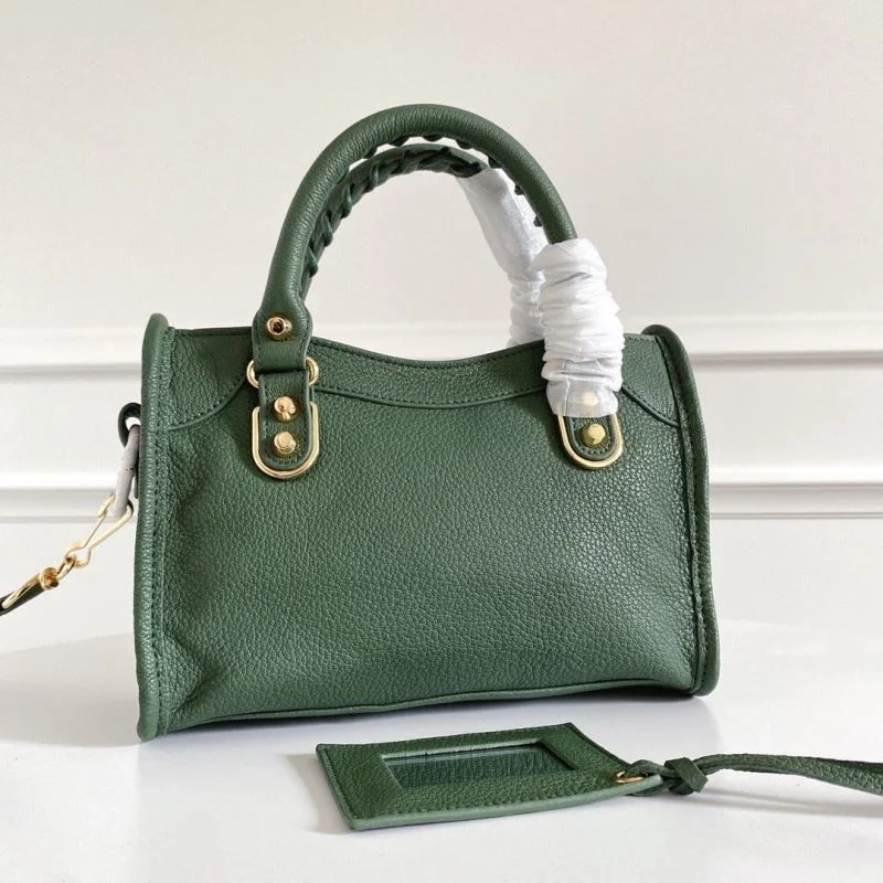 Stretchable Balenciaga Mini Olive Green Goat Leather Motorcycle Bag with Gold Buckle 38369