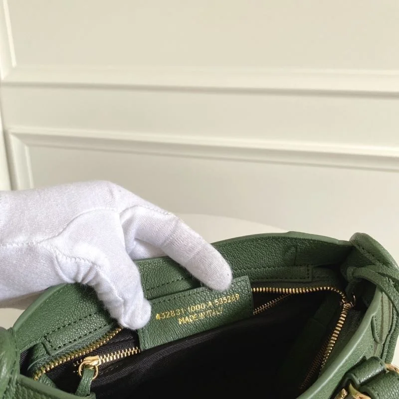 Stretchable Balenciaga Mini Olive Green Goat Leather Motorcycle Bag with Gold Buckle 38369