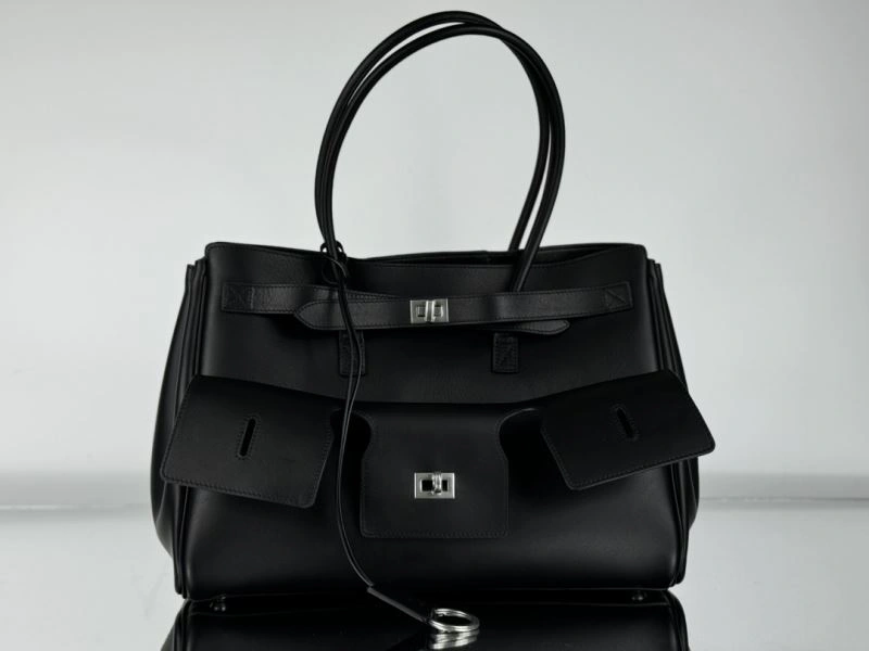 Sustainable Balenciaga  Black Silver Bel-Air Calfskin Shoulder Bag 67003