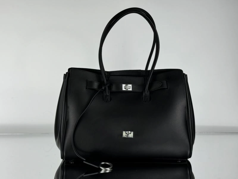 Sustainable Balenciaga  Black Silver Bel-Air Calfskin Shoulder Bag 67003