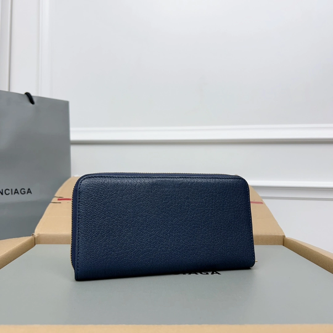 Balenciaga Navy Blue Vintage Leather Biker Wallet with Card Holder Trendsetting 60898