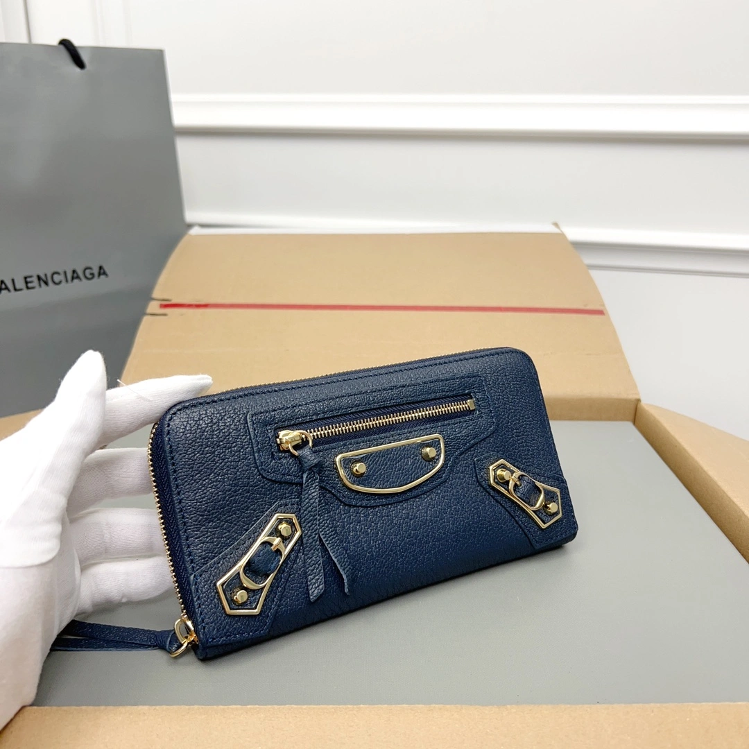 Balenciaga Navy Blue Vintage Leather Biker Wallet with Card Holder Trendsetting 60898