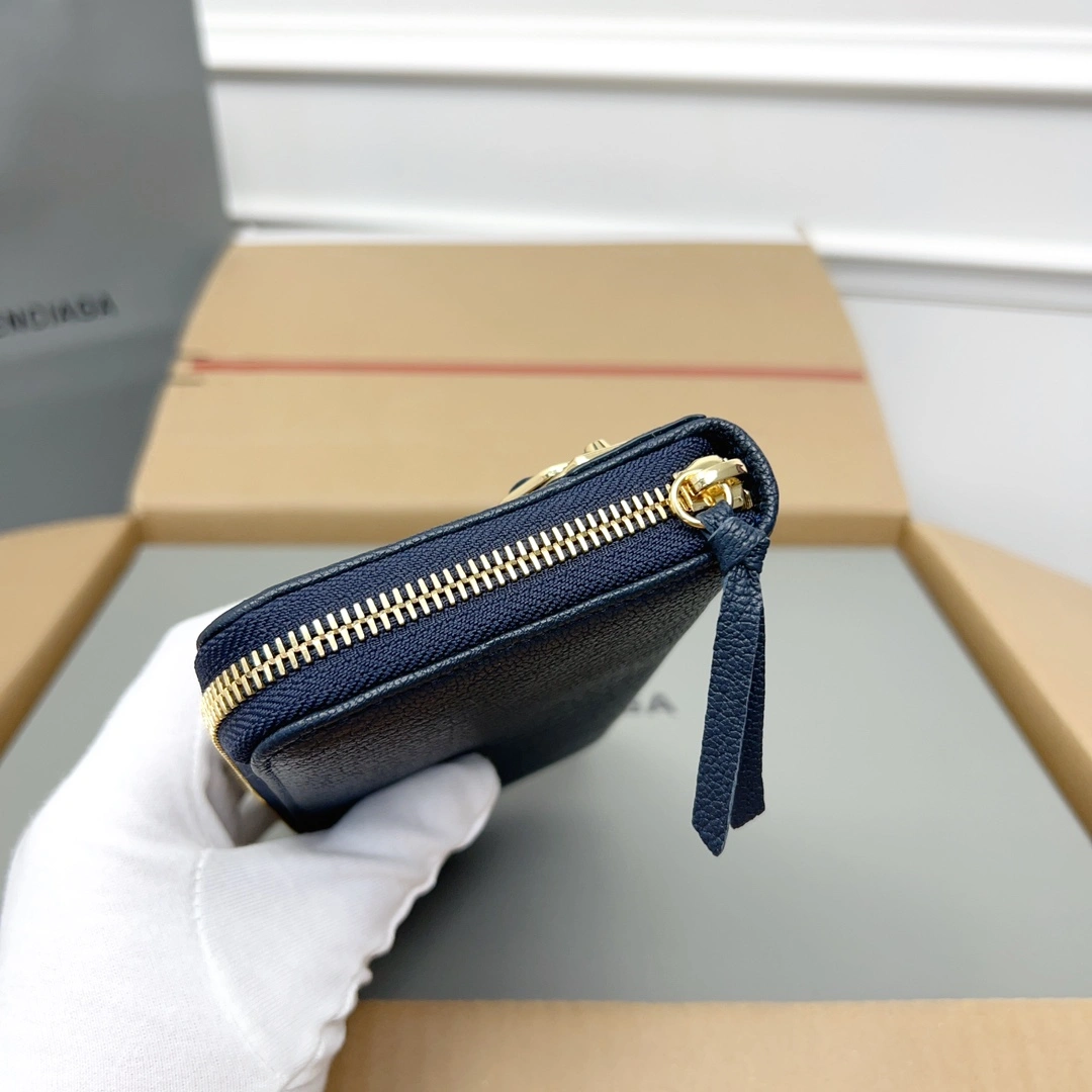 Balenciaga Navy Blue Vintage Leather Biker Wallet with Card Holder Trendsetting 60898