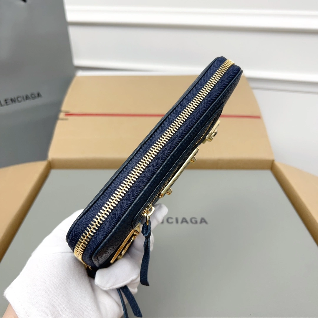 Balenciaga Navy Blue Vintage Leather Biker Wallet with Card Holder Trendsetting 60898