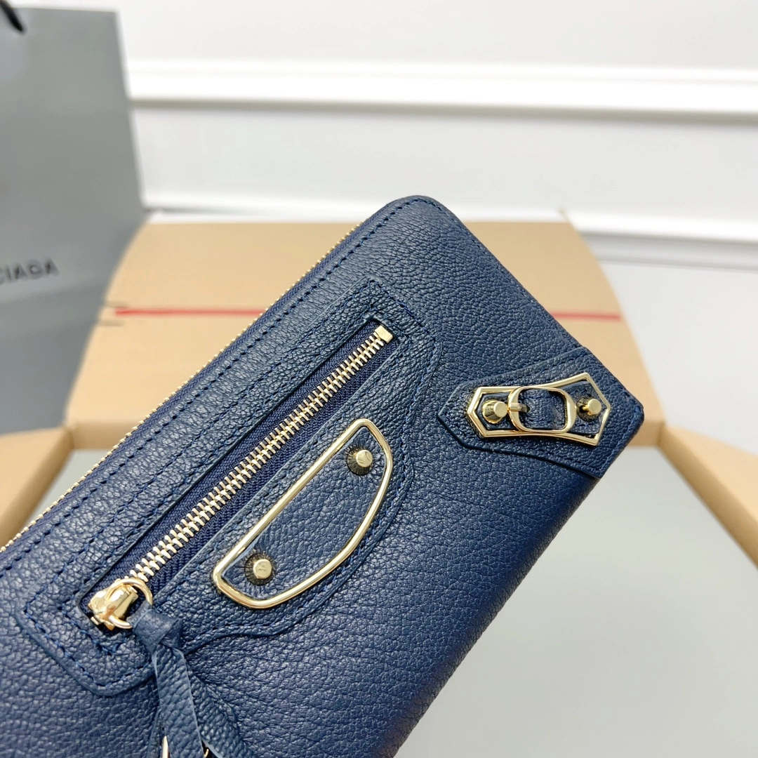 Balenciaga Navy Blue Vintage Leather Biker Wallet with Card Holder Trendsetting 60898