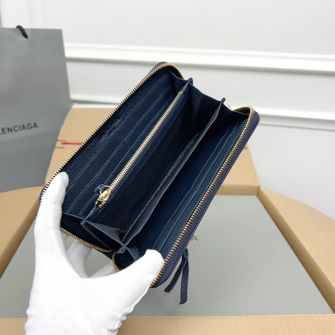 Balenciaga Navy Blue Vintage Leather Biker Wallet with Card Holder Trendsetting 60898