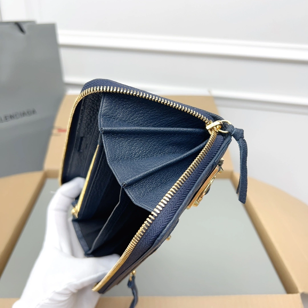 Balenciaga Navy Blue Vintage Leather Biker Wallet with Card Holder Trendsetting 60898