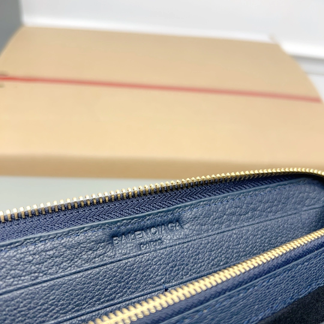 Balenciaga Navy Blue Vintage Leather Biker Wallet with Card Holder Trendsetting 60898