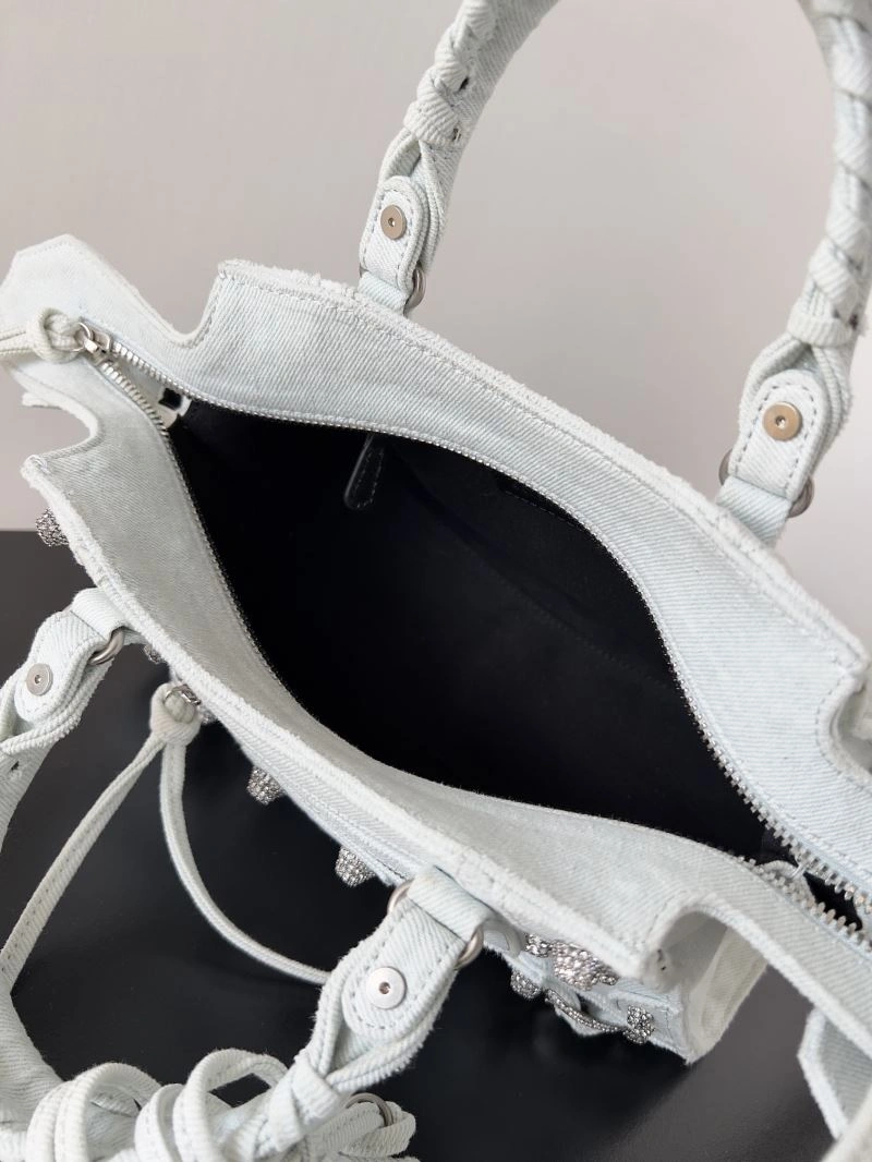 Unisex Balenciaga Neo Cagole Distressed Denim Motorcycle Bag 78757