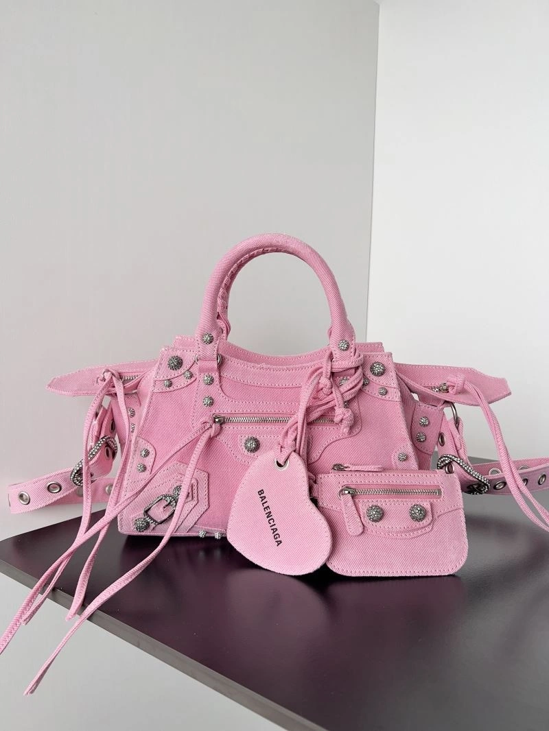 Functional Balenciaga Neo Cagole Distressed Denim Motorcycle Bag 72681