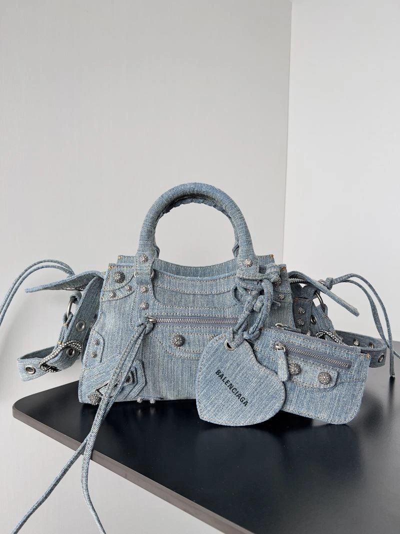Balenciaga Neo Cagole Distressed Denim Motorcycle Bag Stretchable 72673