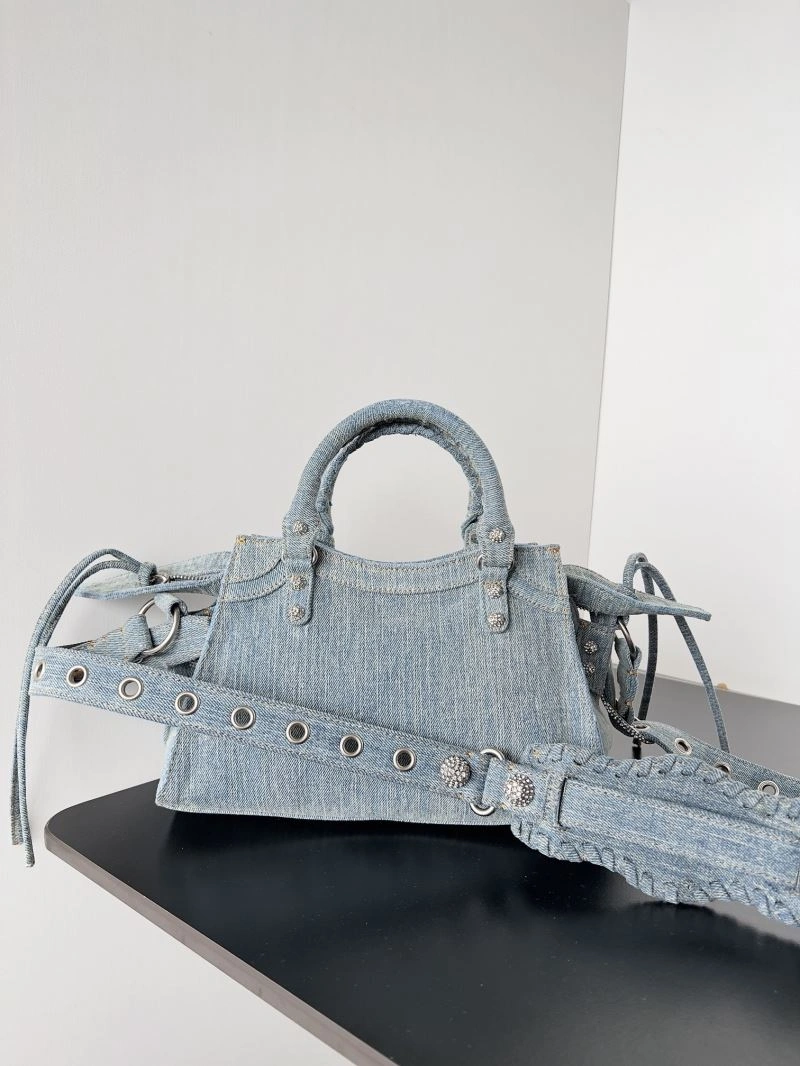 Balenciaga Neo Cagole Distressed Denim Motorcycle Bag Stretchable 72673
