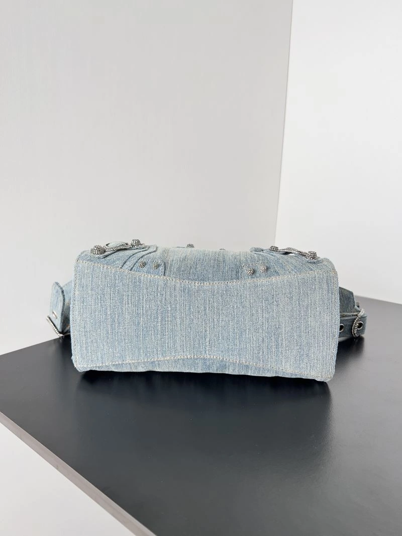 Balenciaga Neo Cagole Distressed Denim Motorcycle Bag Stretchable 72673