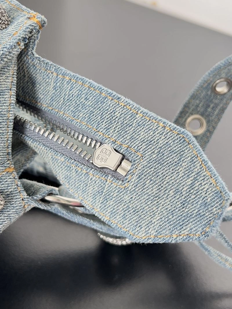 Balenciaga Neo Cagole Distressed Denim Motorcycle Bag Stretchable 72673