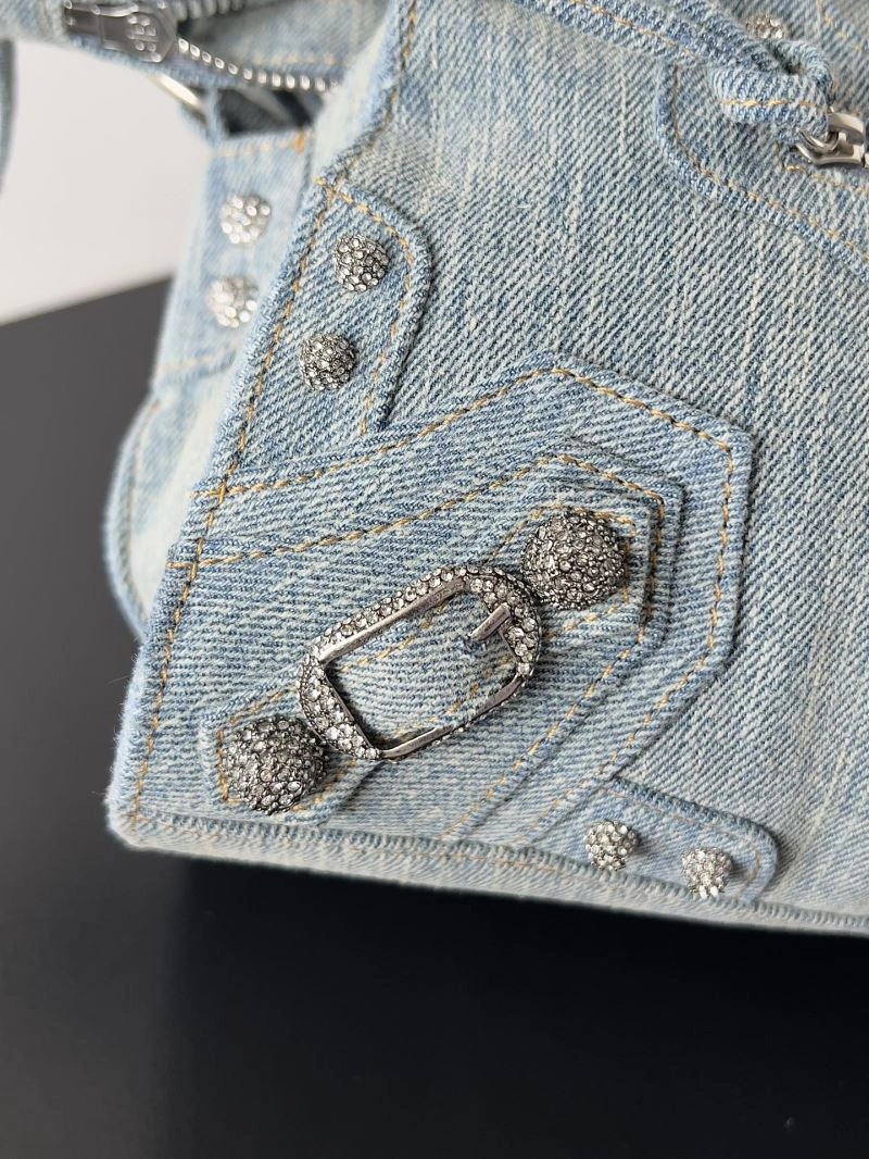 Balenciaga Neo Cagole Distressed Denim Motorcycle Bag Stretchable 72673