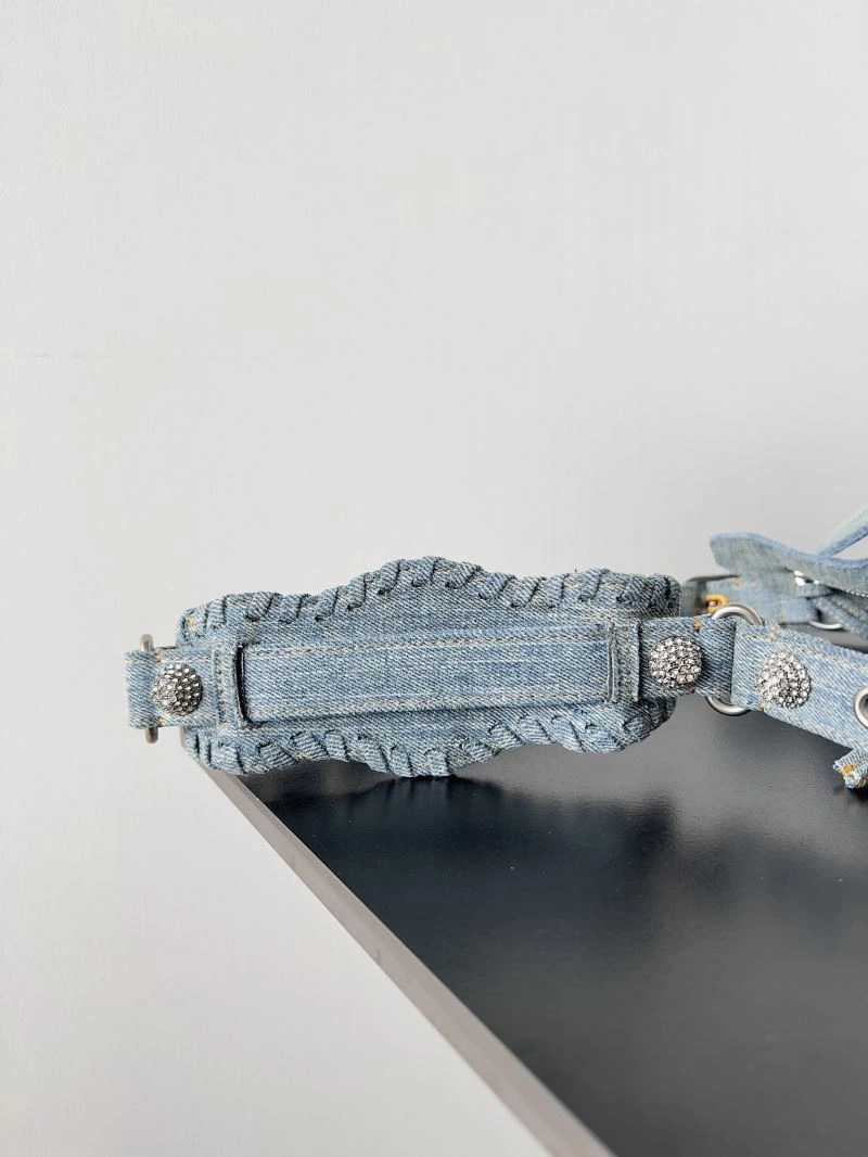 Balenciaga Neo Cagole Distressed Denim Motorcycle Bag Stretchable 72673