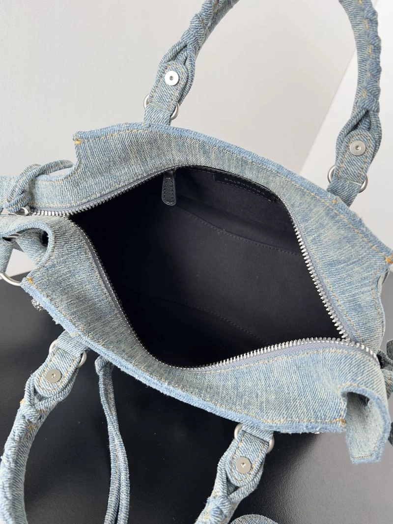 Balenciaga Neo Cagole Distressed Denim Motorcycle Bag Stretchable 72673