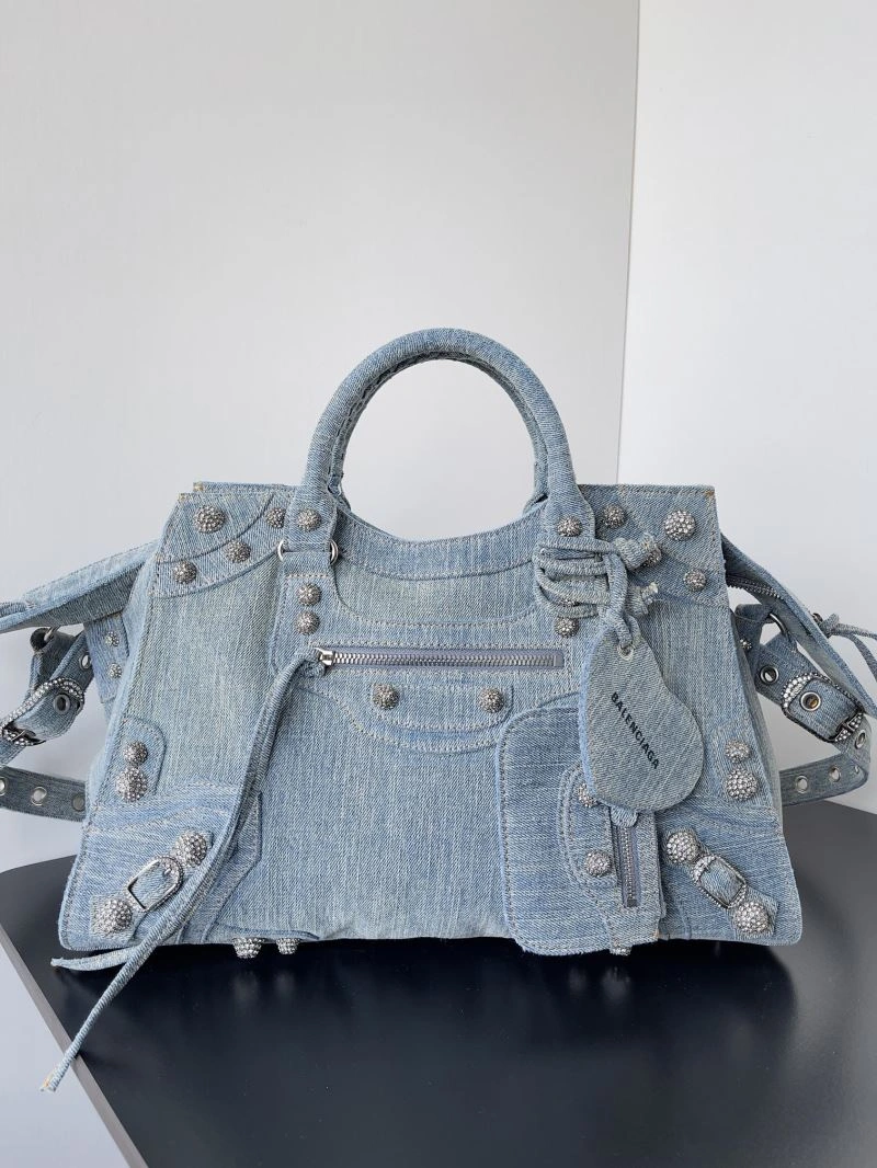 Balenciaga Neo Cagole Distressed Denim Motorcycle Bag UrbanStyle 72668