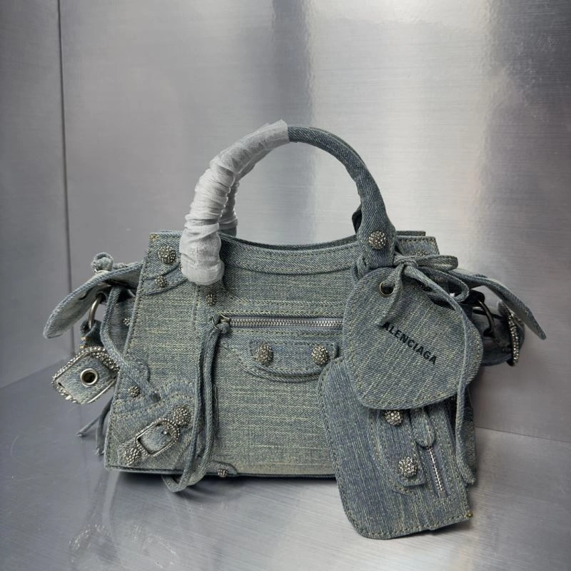 Effortless Balenciaga Neo Cagole Distressed Denim Motorcycle Bag 72677