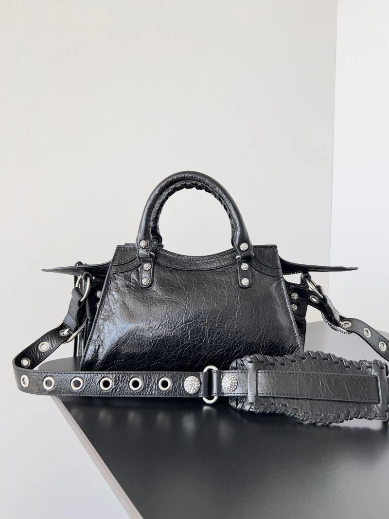 Timeless Balenciaga Neo Cagole Distressed Lambskin Motorcycle Bag with Mirror 66954