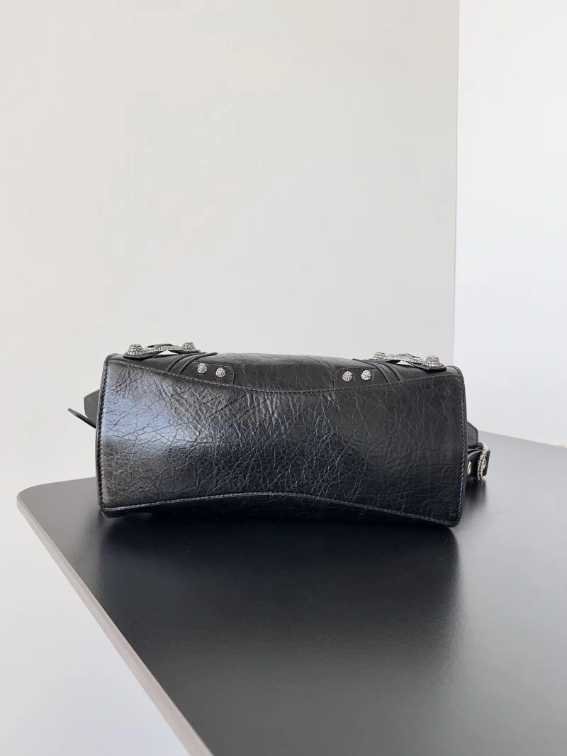 Timeless Balenciaga Neo Cagole Distressed Lambskin Motorcycle Bag with Mirror 66954