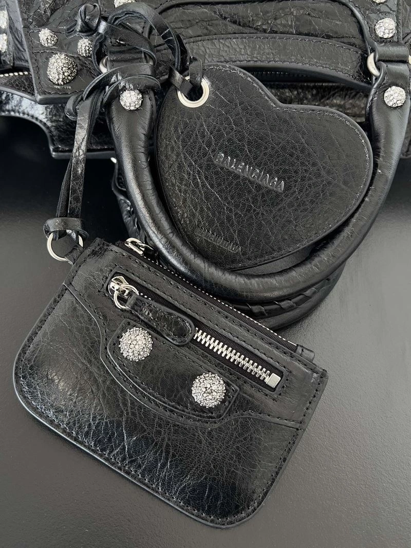 Timeless Balenciaga Neo Cagole Distressed Lambskin Motorcycle Bag with Mirror 66954
