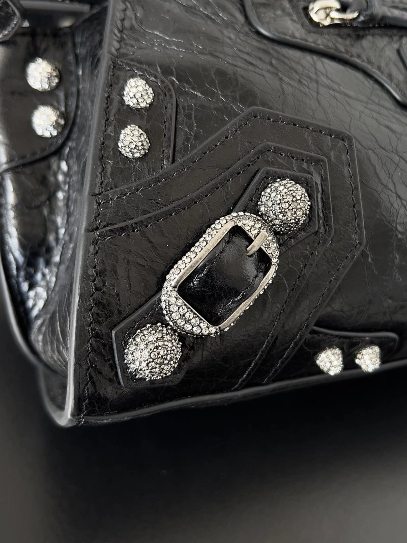 Timeless Balenciaga Neo Cagole Distressed Lambskin Motorcycle Bag with Mirror 66954