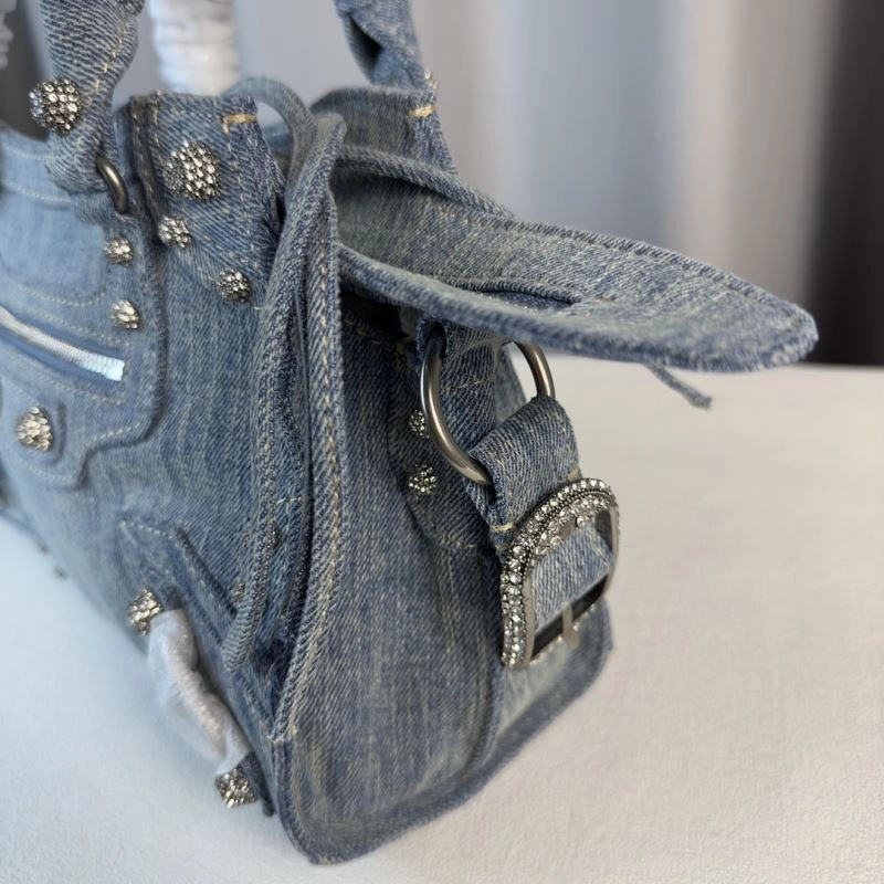Comfortable Balenciaga Neo Cagole Heart Mirror Denim Motorcycle Bag 78778