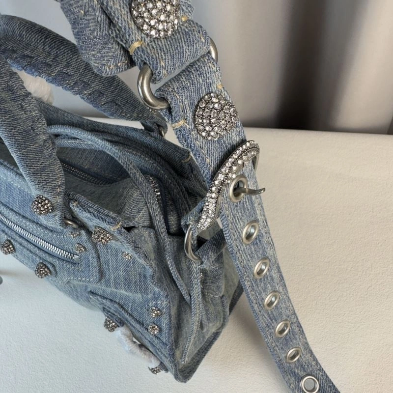 Comfortable Balenciaga Neo Cagole Heart Mirror Denim Motorcycle Bag 78778
