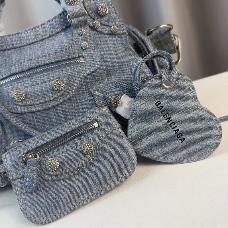 Comfortable Balenciaga Neo Cagole Heart Mirror Denim Motorcycle Bag 78778