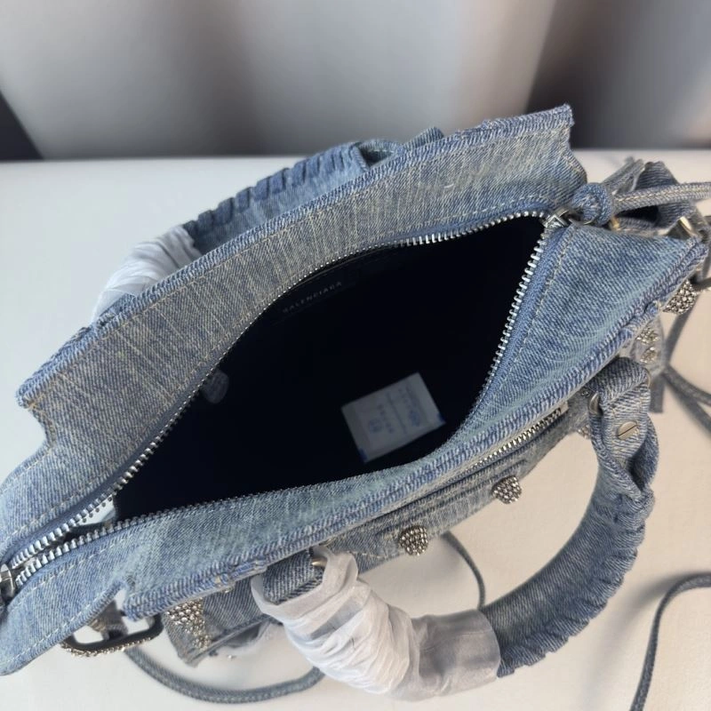 Comfortable Balenciaga Neo Cagole Heart Mirror Denim Motorcycle Bag 78778