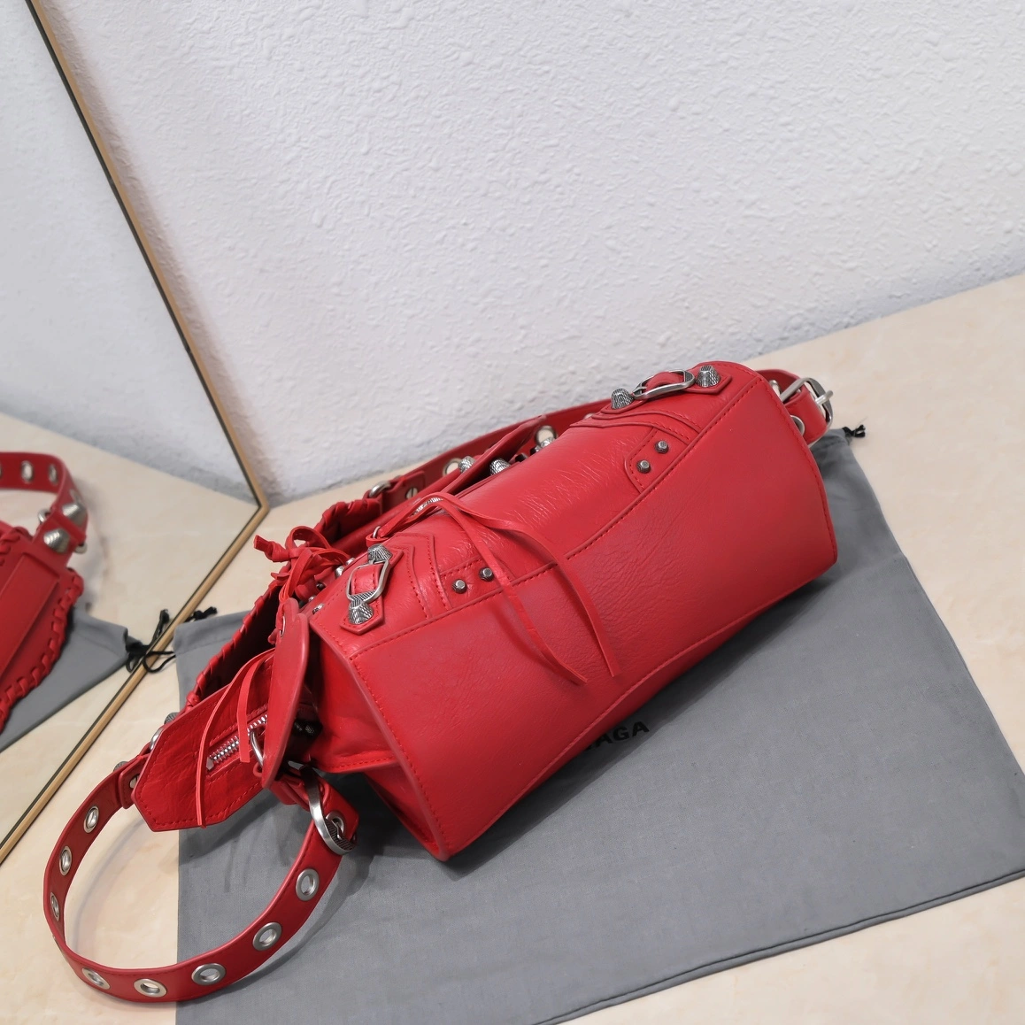 Balenciaga Neo Cagole Heart Mirror Red Lambskin Bag Soft 60969