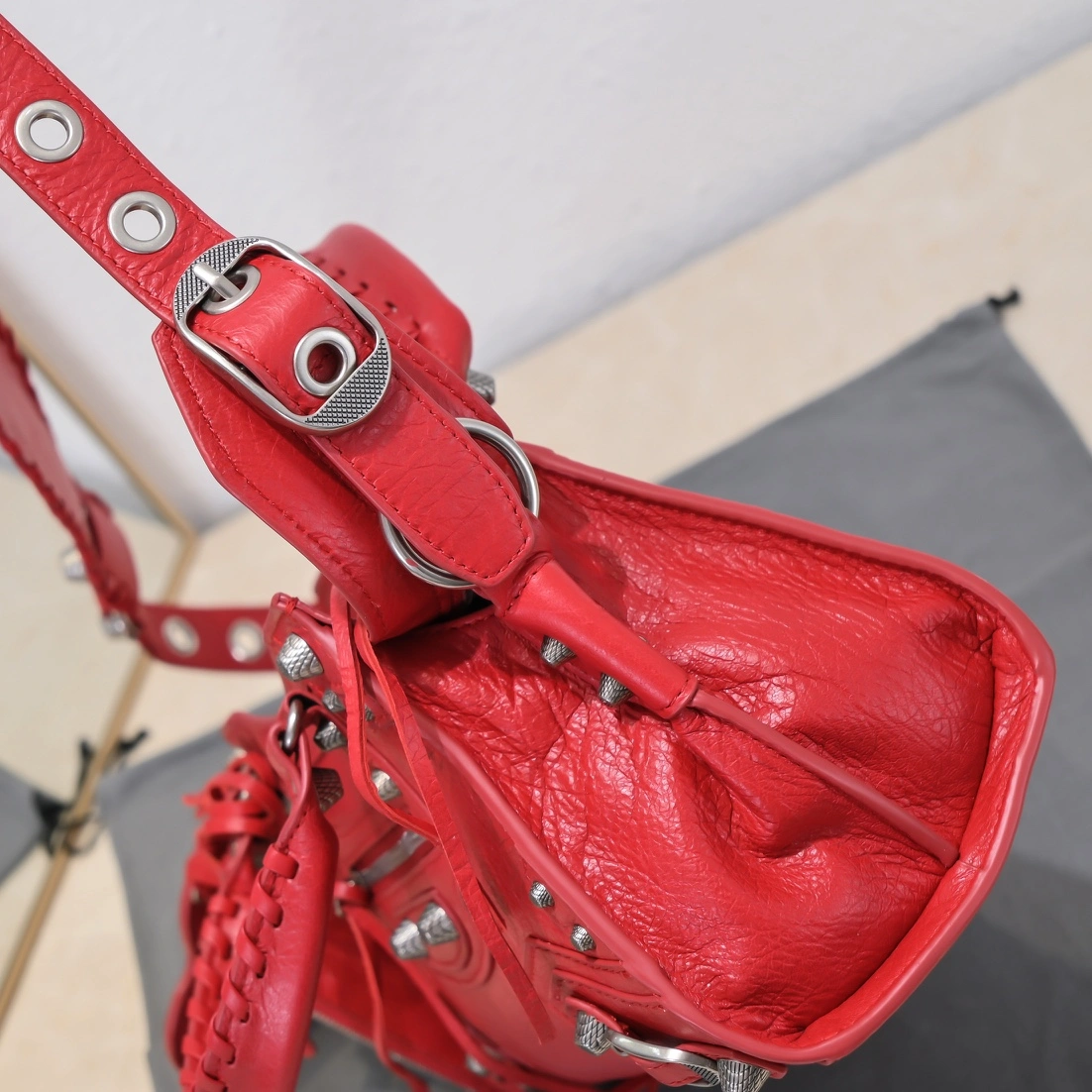 Balenciaga Neo Cagole Heart Mirror Red Lambskin Bag Soft 60969