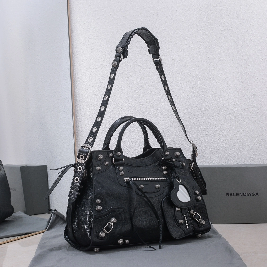 WeatherProof Balenciaga Neo Cagole Large Motorcycle Bag with Heart Mirror 60948